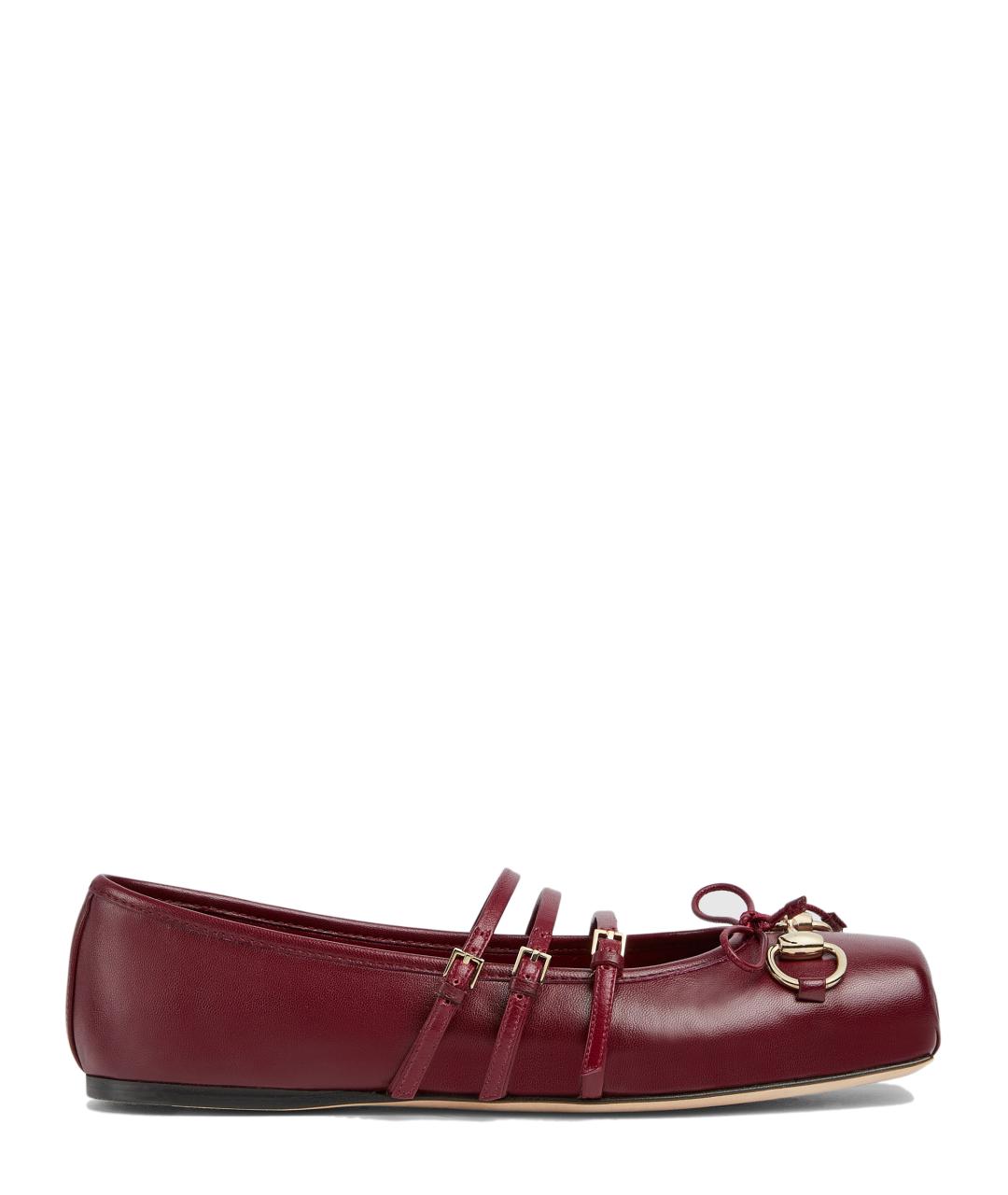 GUCCI Бордовые кожаные балетки, фото 1