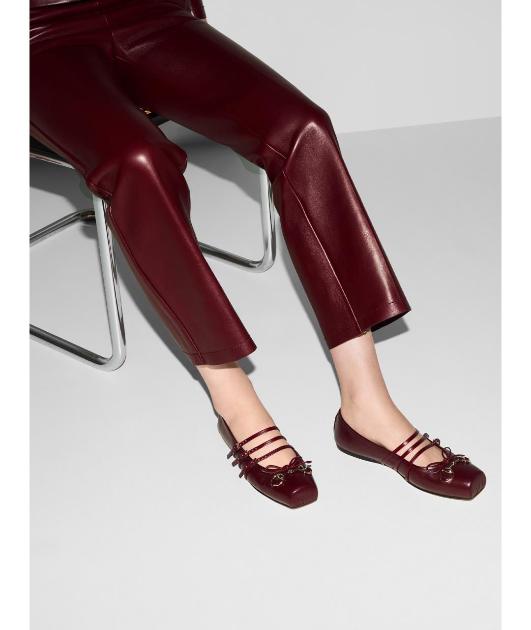 GUCCI Бордовые кожаные балетки, фото 2