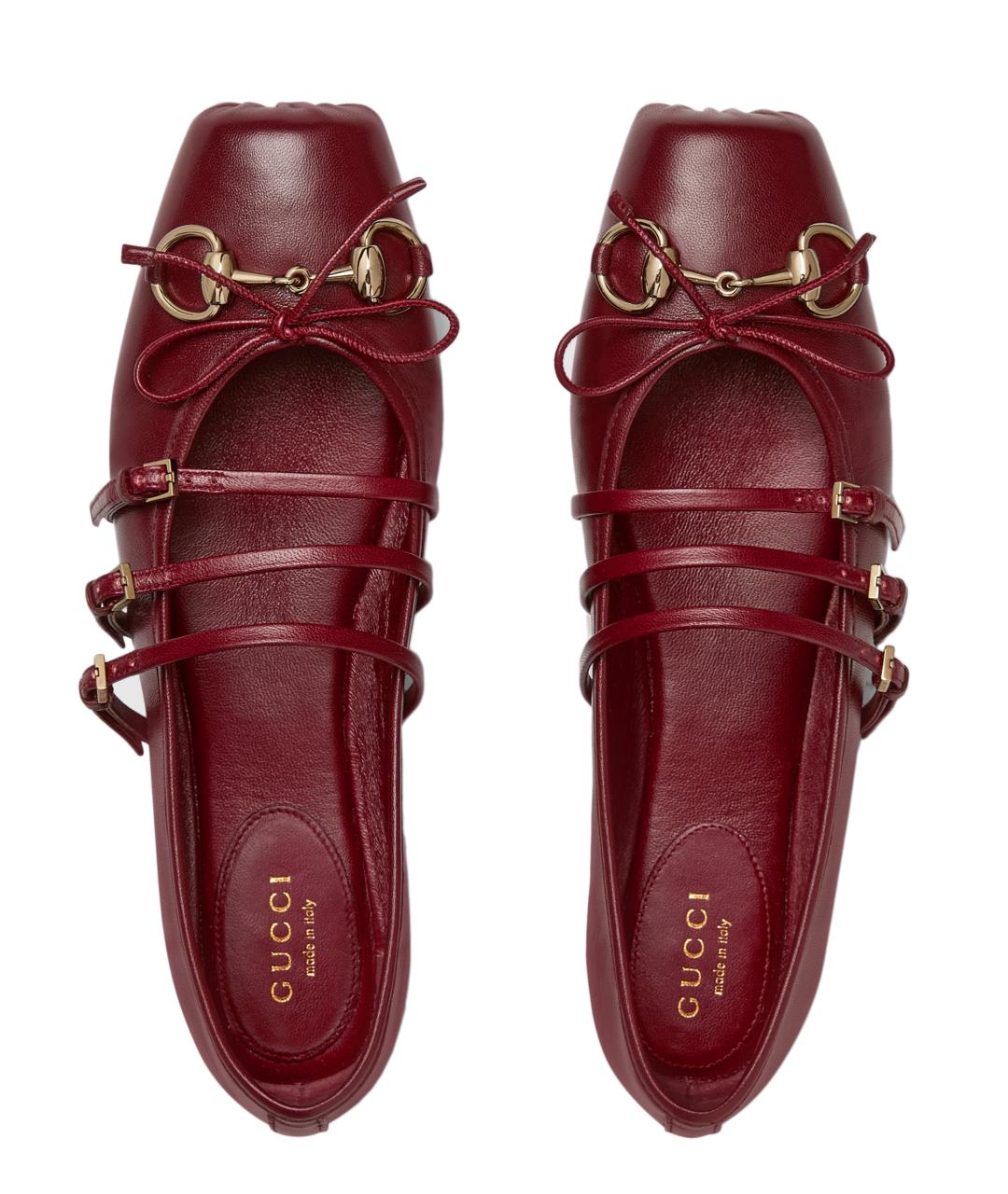 GUCCI Бордовые кожаные балетки, фото 5