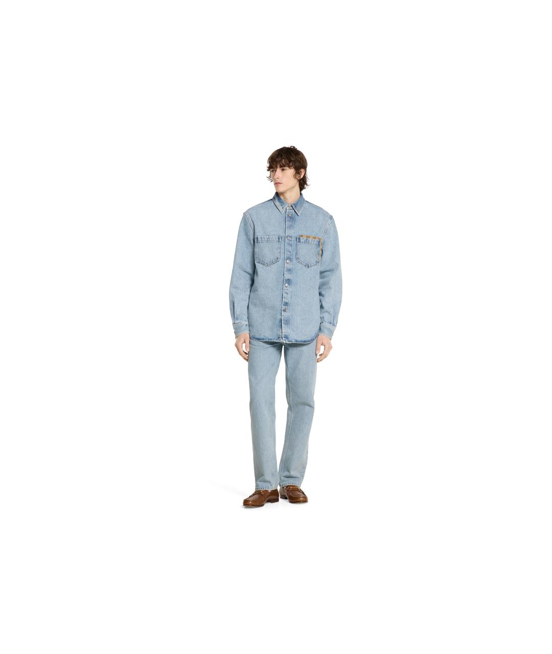 GUCCI Голубые хлопковые прямые джинсы, фото 2