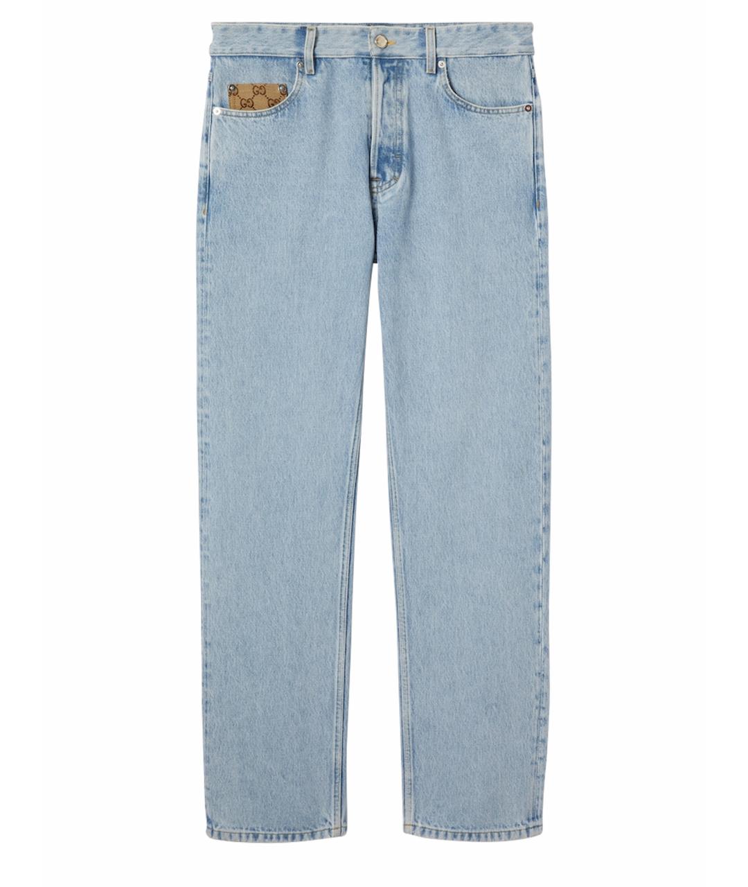 GUCCI Голубые хлопковые прямые джинсы, фото 1