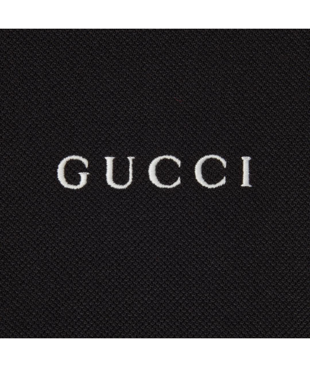 GUCCI Черное хлопковое поло с коротким рукавом, фото 2