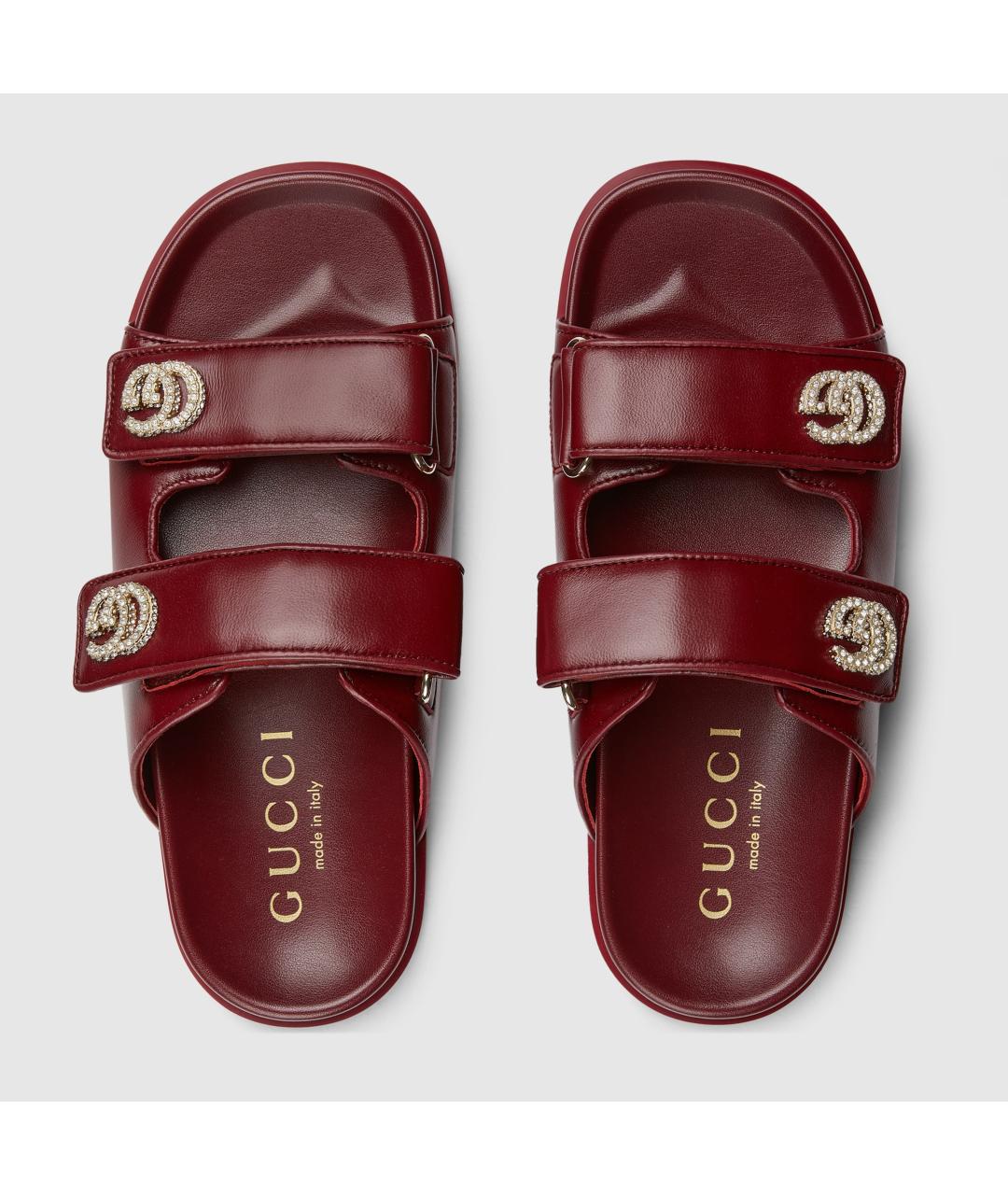 GUCCI Бордовые кожаные босоножки, фото 6