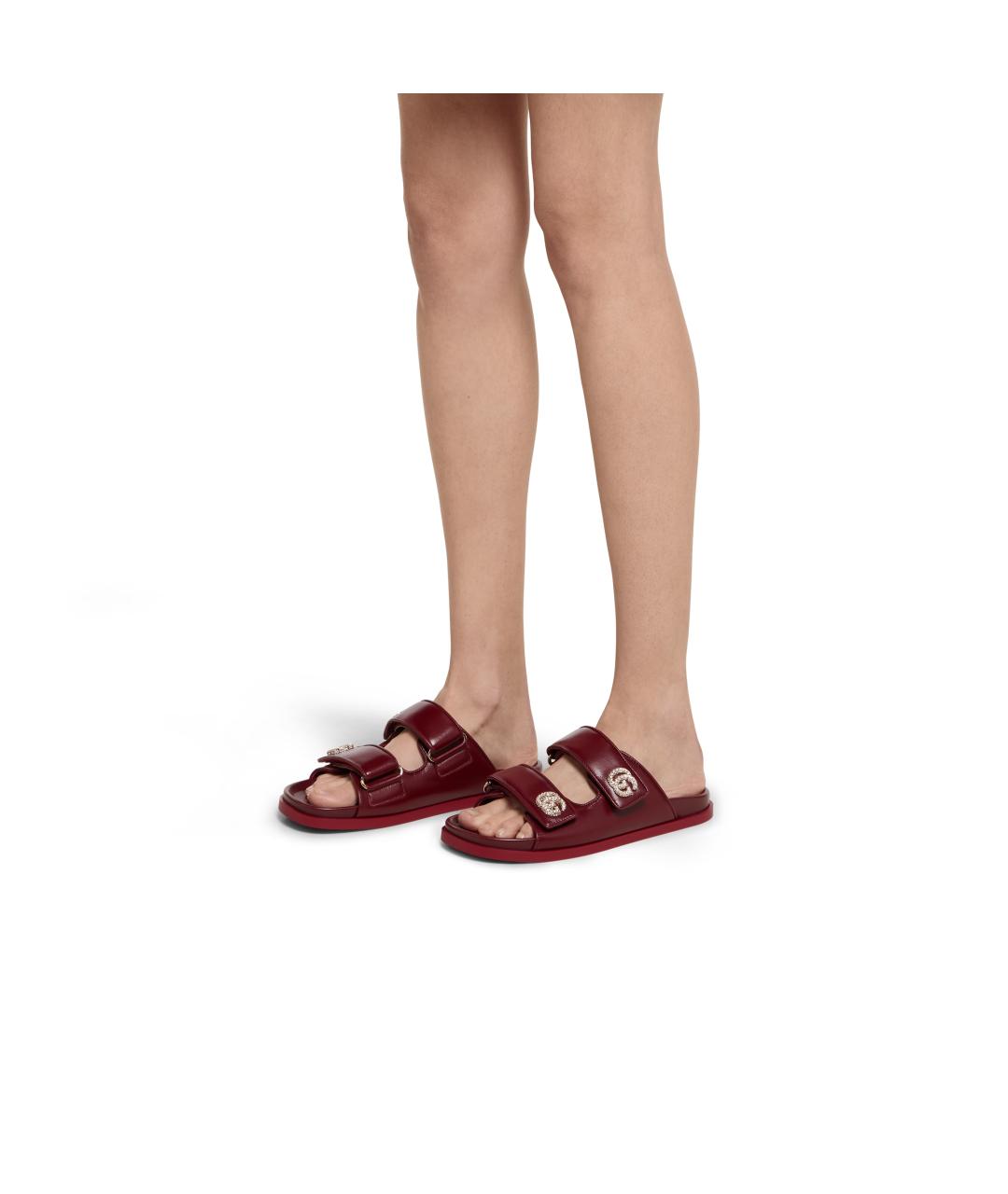GUCCI Бордовые кожаные босоножки, фото 2