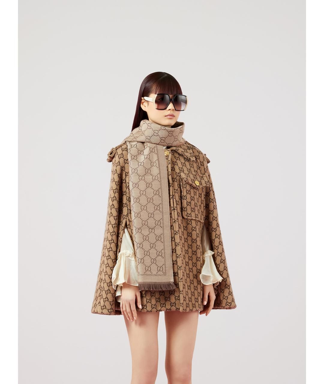GUCCI Бежевый шерстяной шарф, фото 2