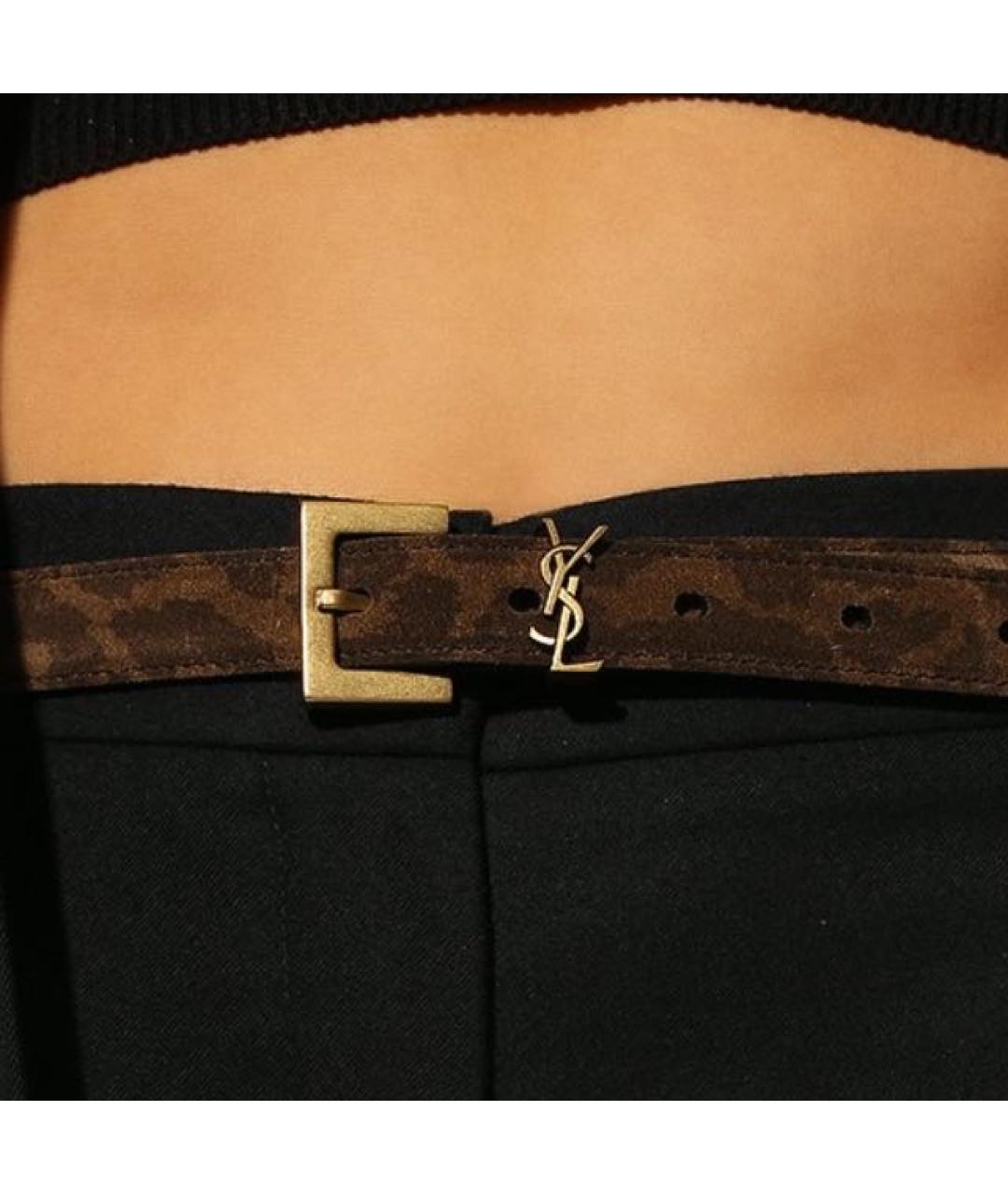 SAINT LAURENT Коричневый кожаный ремень, фото 4