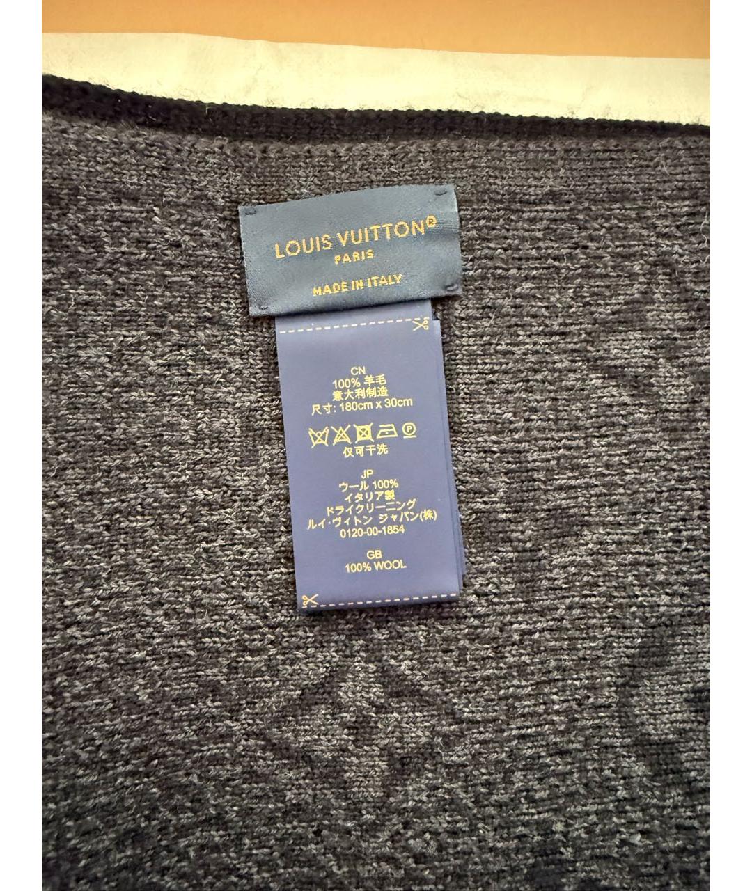 LOUIS VUITTON Черный кашемировый шарф, фото 3