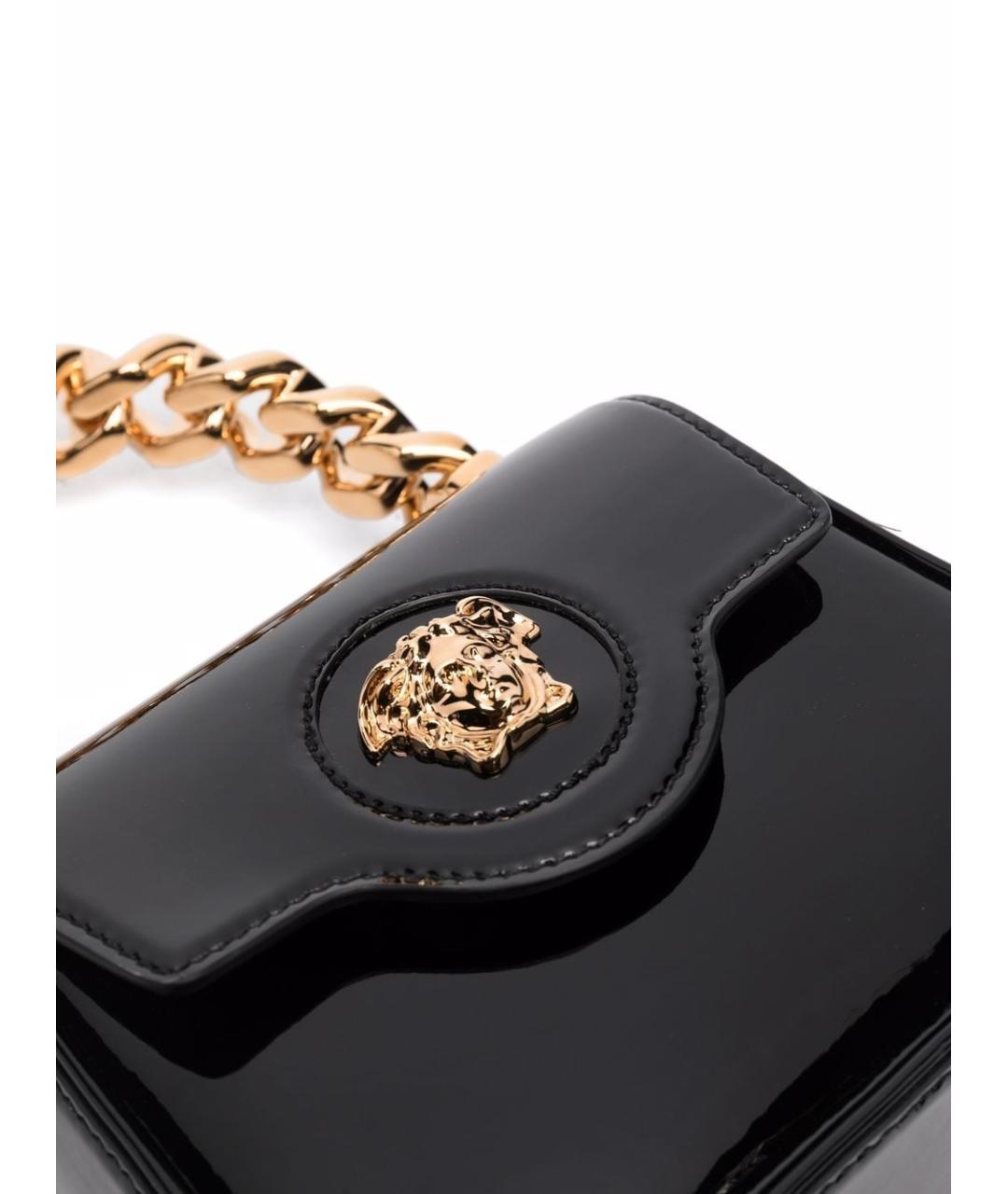 VERSACE Черная кожаная сумка с короткими ручками, фото 4