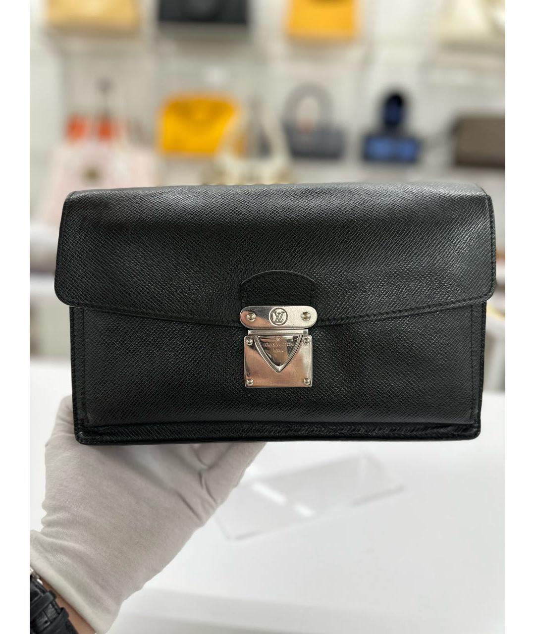 LOUIS VUITTON Черная кожаная барсетка, фото 2