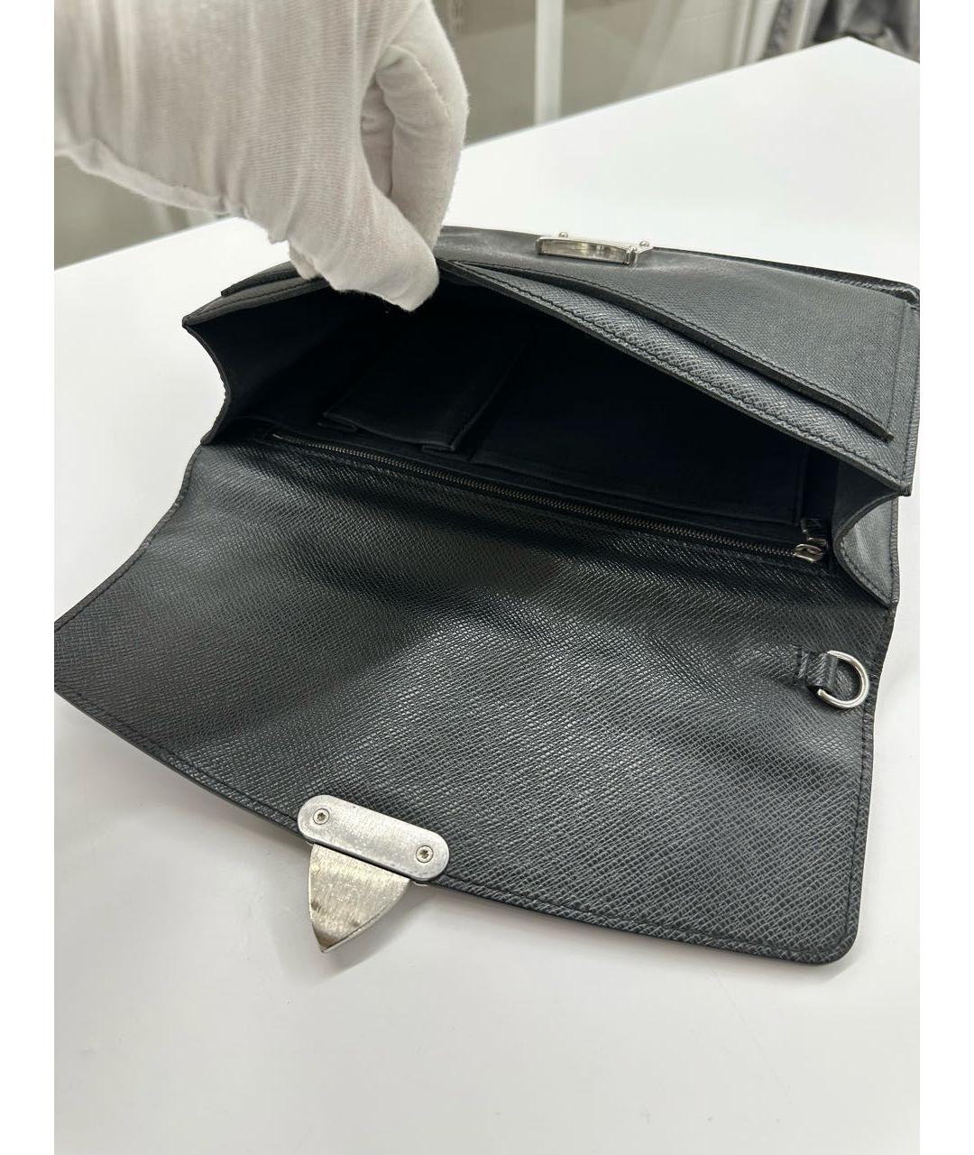 LOUIS VUITTON Черная кожаная барсетка, фото 6
