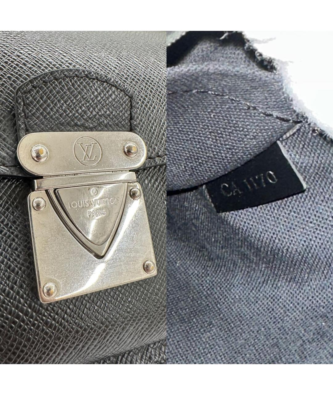 LOUIS VUITTON Черная кожаная барсетка, фото 7