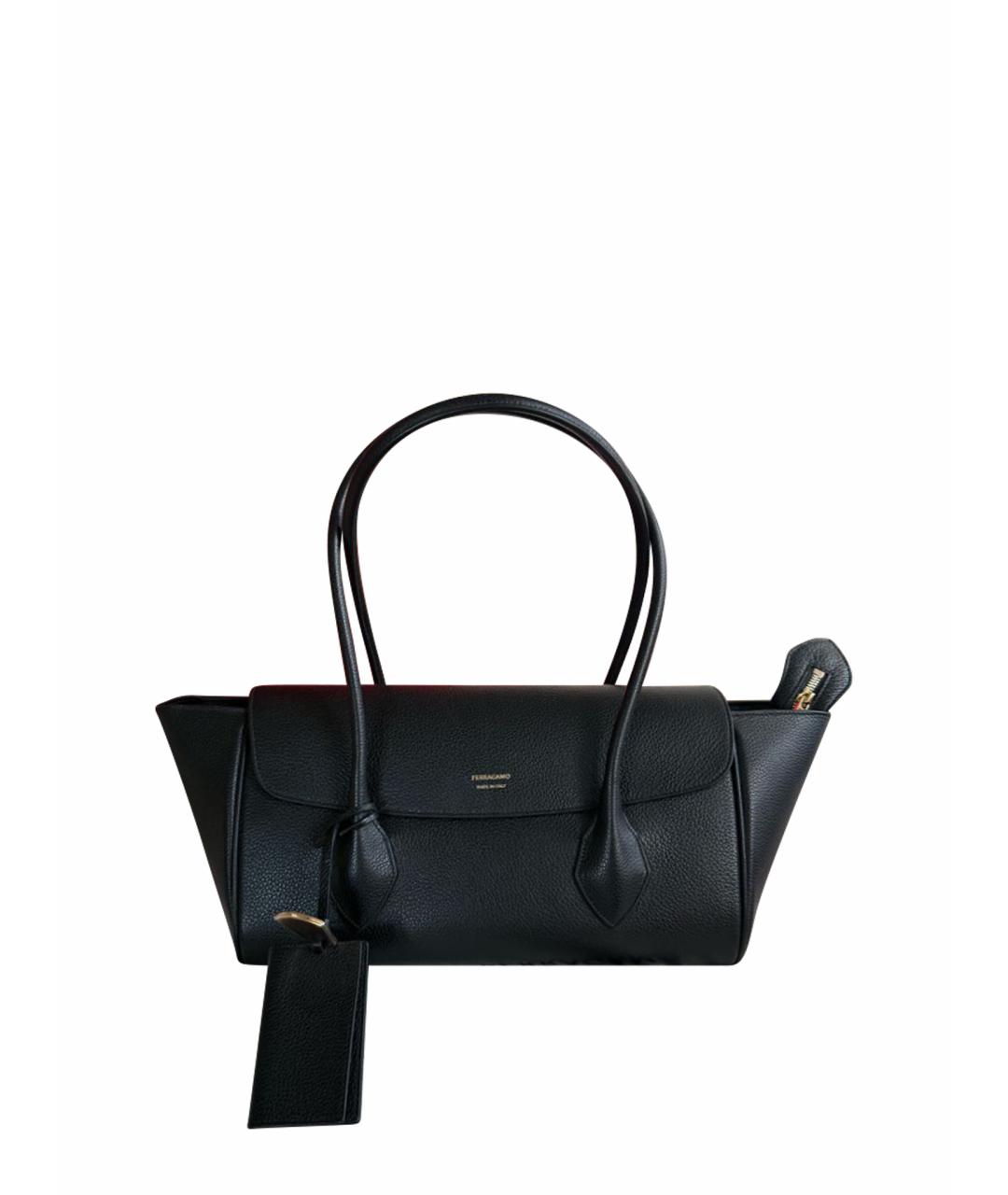 FERRAGAMO Черная кожаная сумка тоут, фото 1
