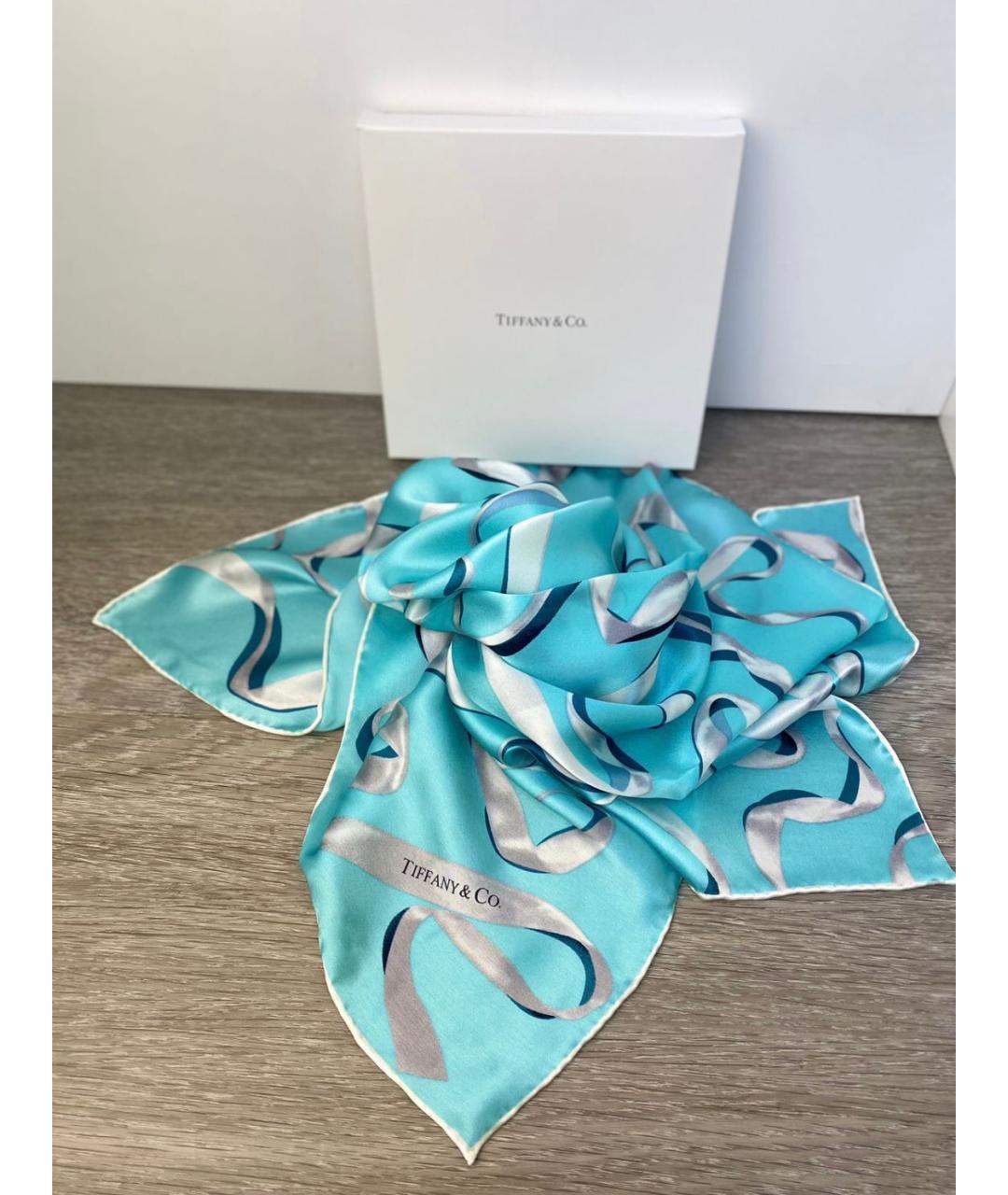 TIFFANY&CO Бирюзовый шелковый платок, фото 2