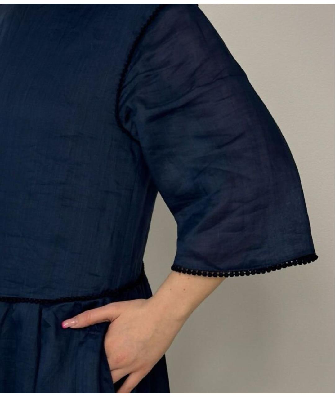 MAX MARA Темно-синее хлопковое повседневное платье, фото 4