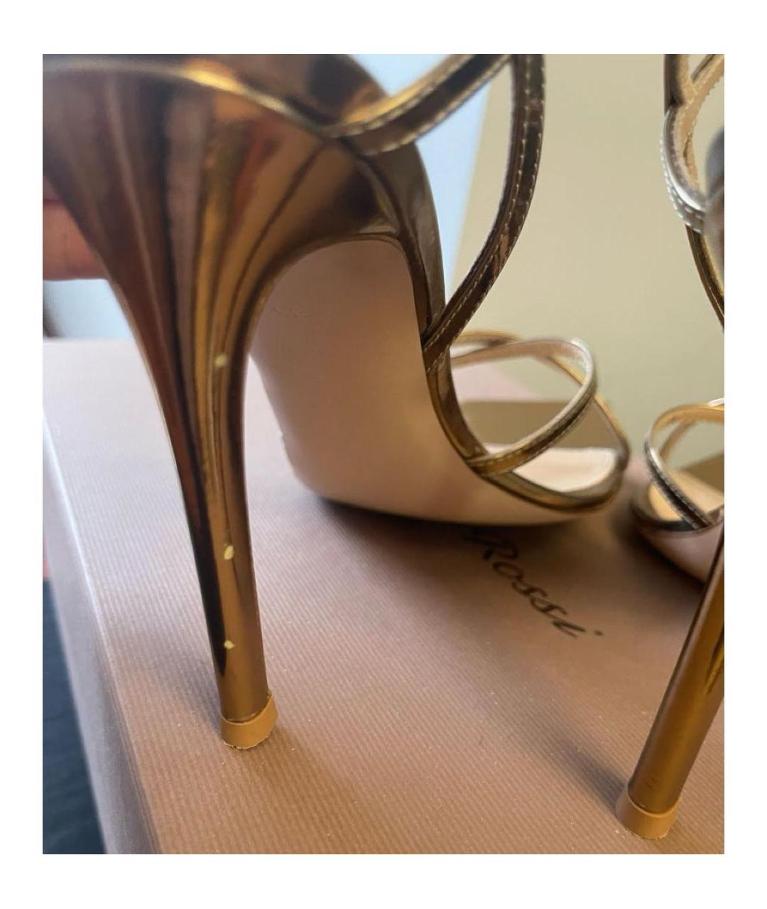 GIANVITO ROSSI Золотые кожаные босоножки, фото 5