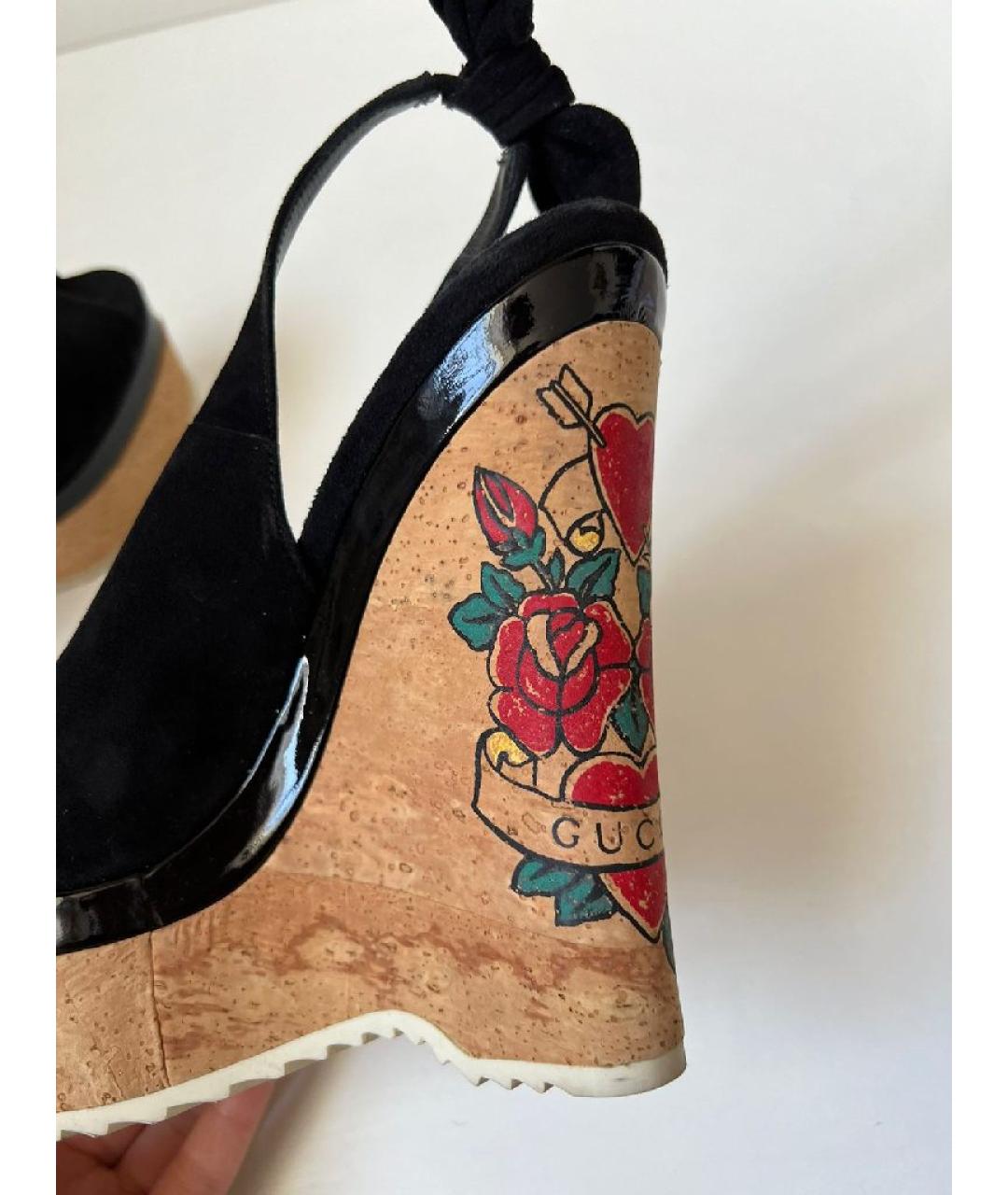 GUCCI Черные кожаные босоножки, фото 5