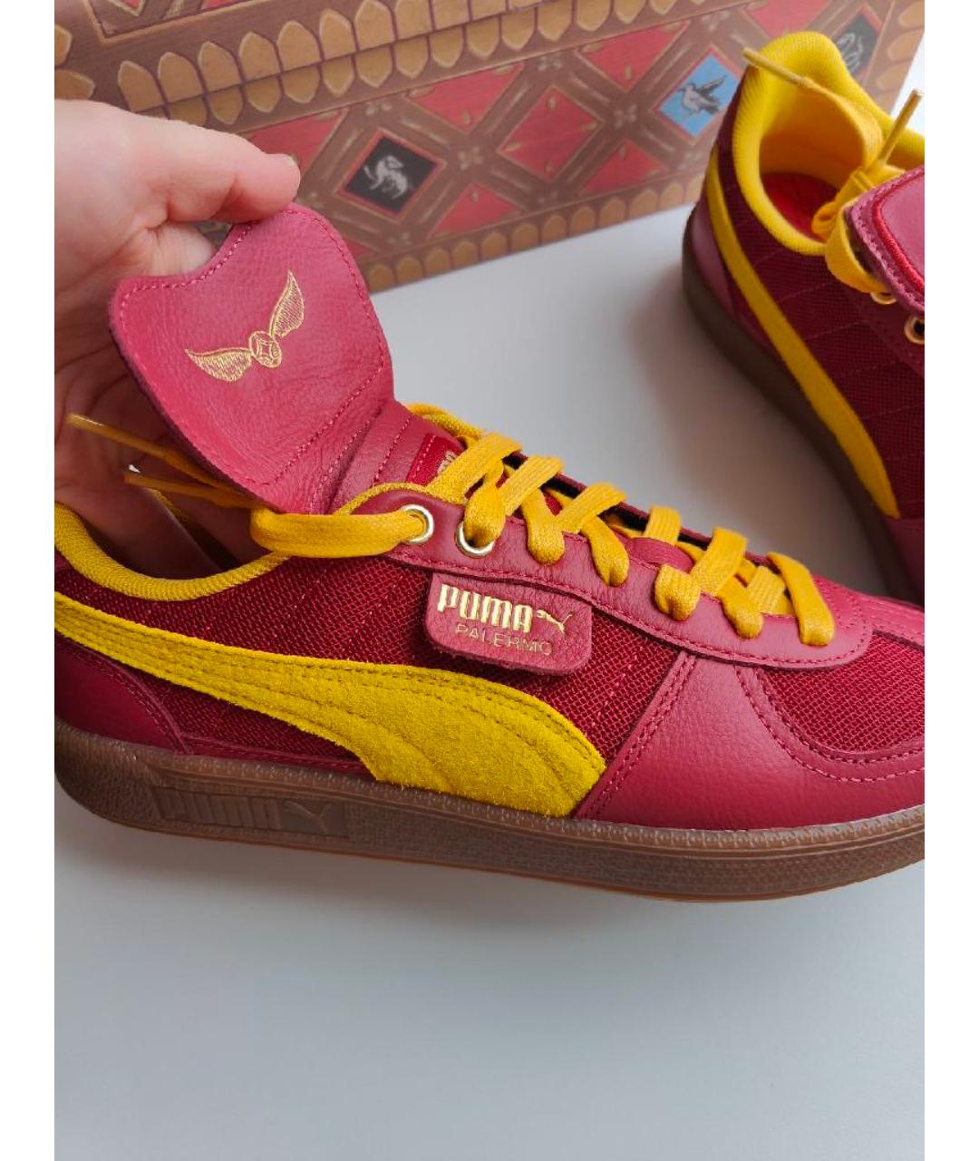 PUMA Красные кожаные низкие кроссовки / кеды, фото 4