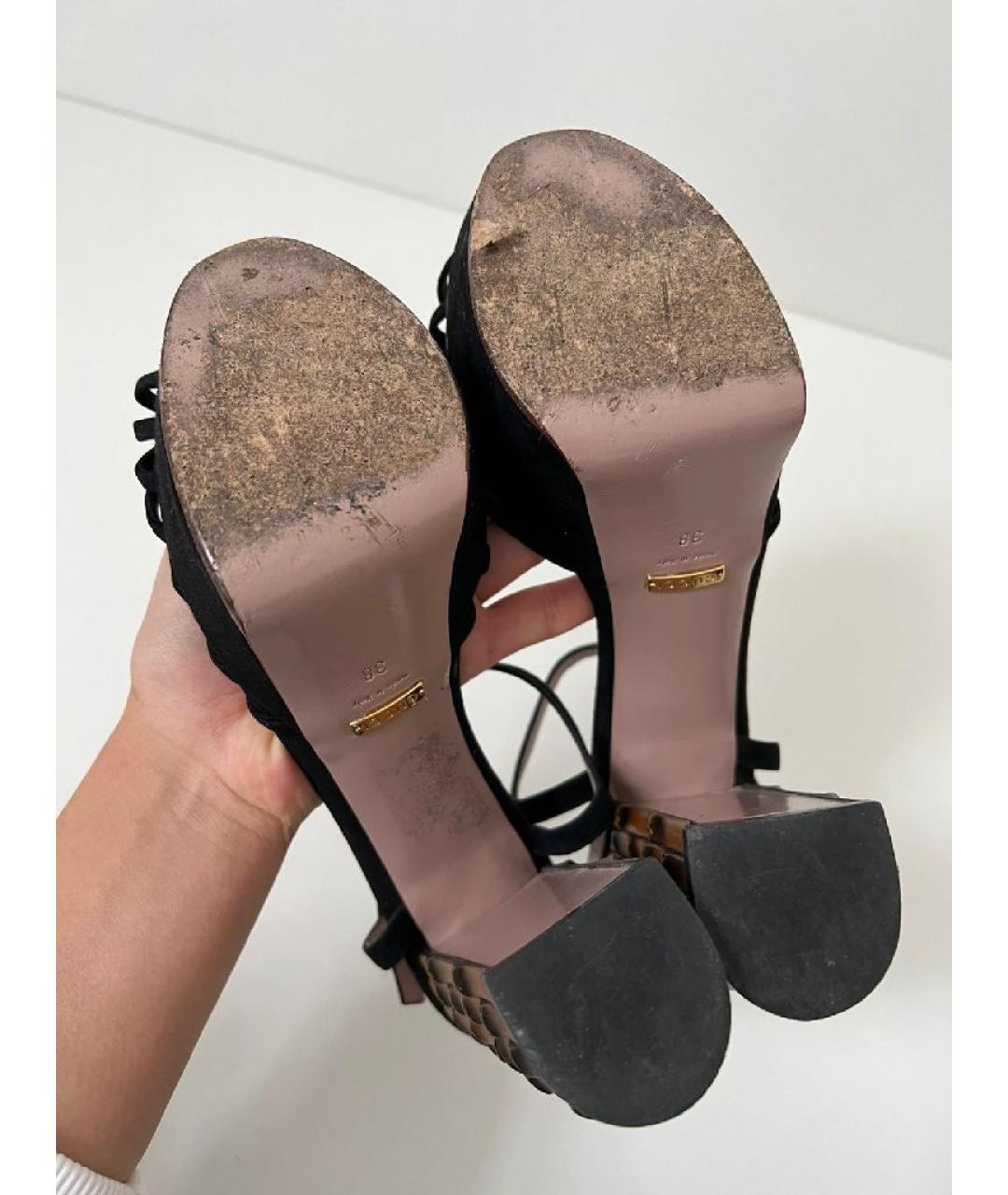 GUCCI Черные кожаные босоножки, фото 6