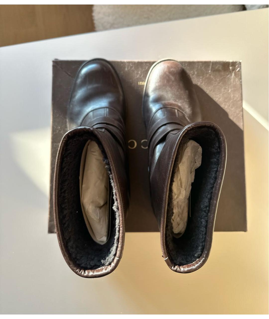 GUCCI Коричневые кожаные полусапоги, фото 3