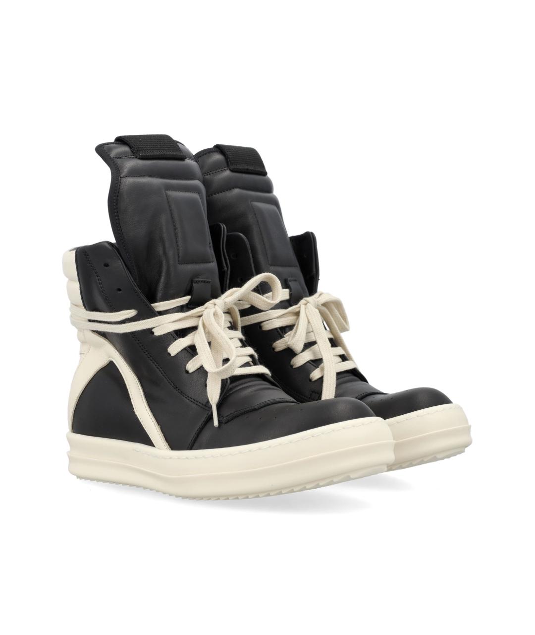 RICK OWENS Черные кожаные высокие кроссовки / кеды, фото 2