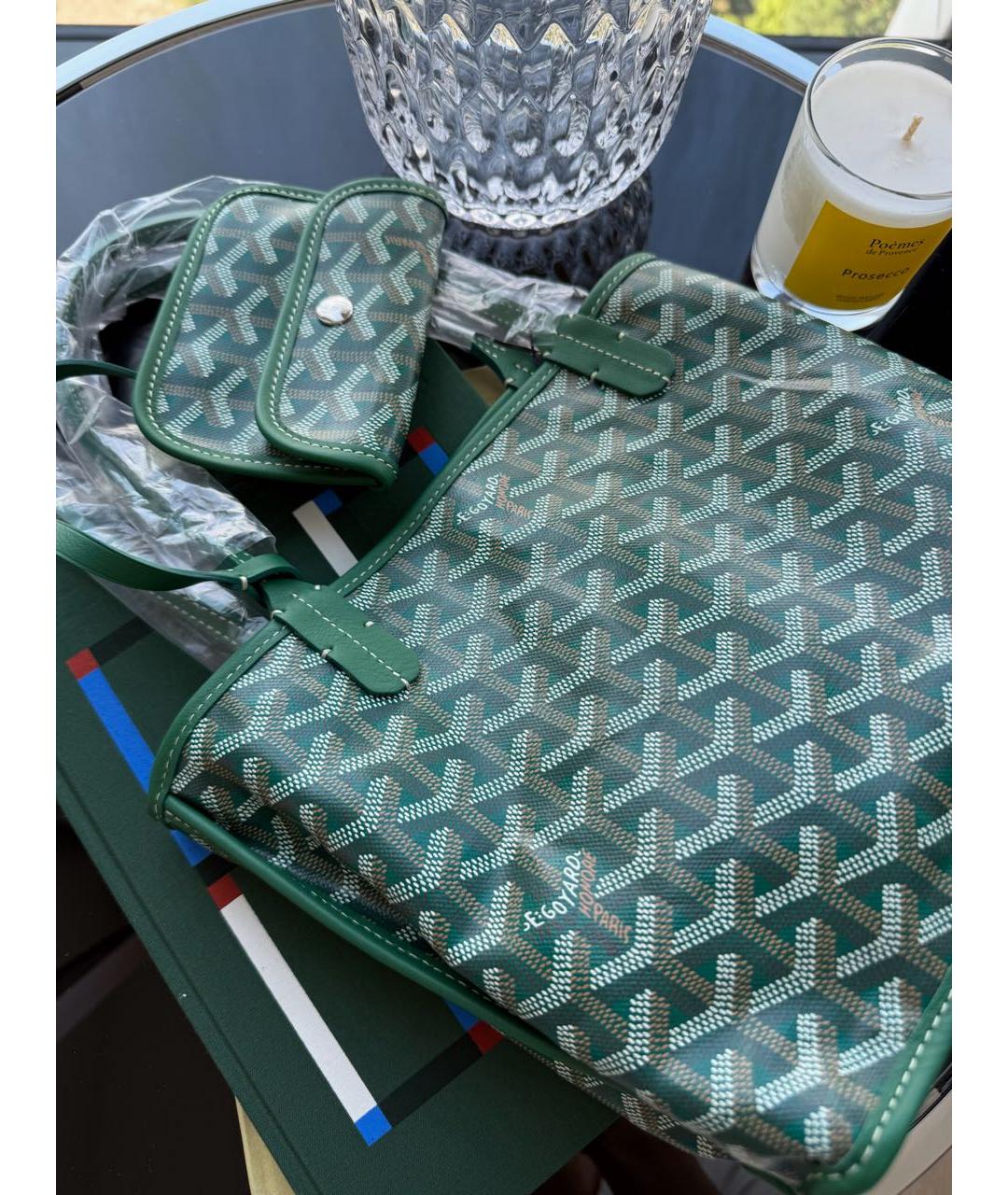 GOYARD Зеленая кожаная сумка тоут, фото 4