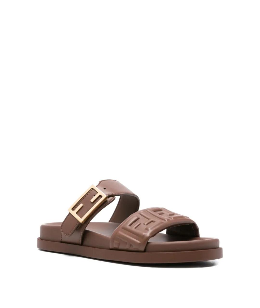 FENDI Коричневые кожаные сандалии, фото 2