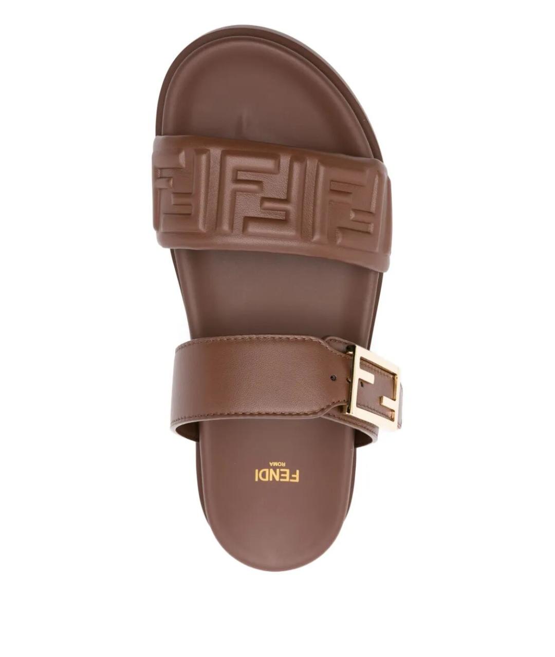 FENDI Коричневые кожаные сандалии, фото 4