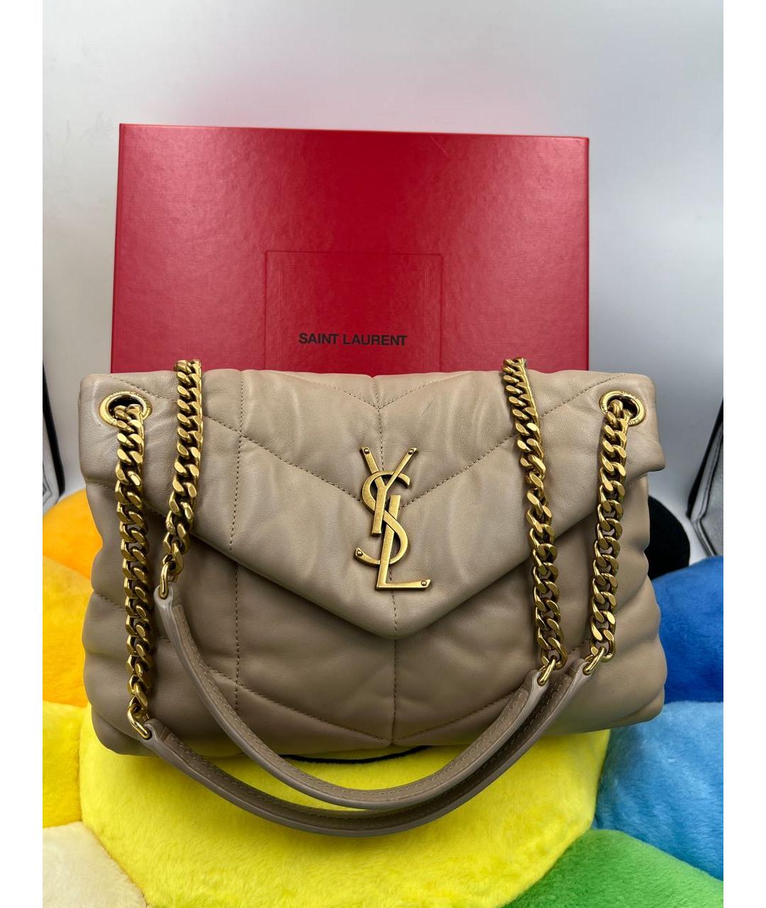 SAINT LAURENT Бежевая кожаная сумка через плечо, фото 2