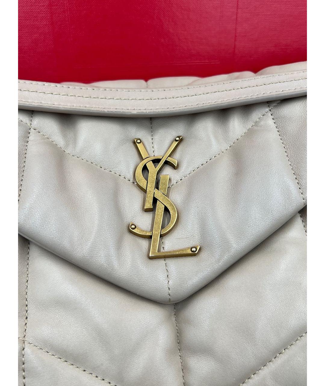 SAINT LAURENT Бежевая кожаная сумка через плечо, фото 3