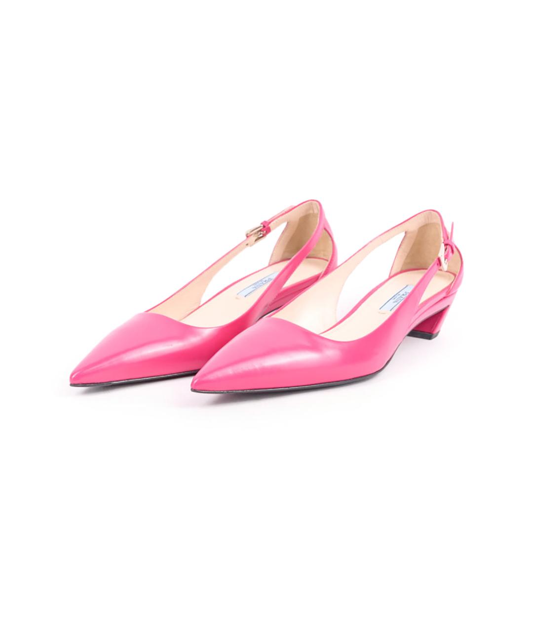 PRADA Фуксия кожаные лодочки на низком каблуке, фото 5