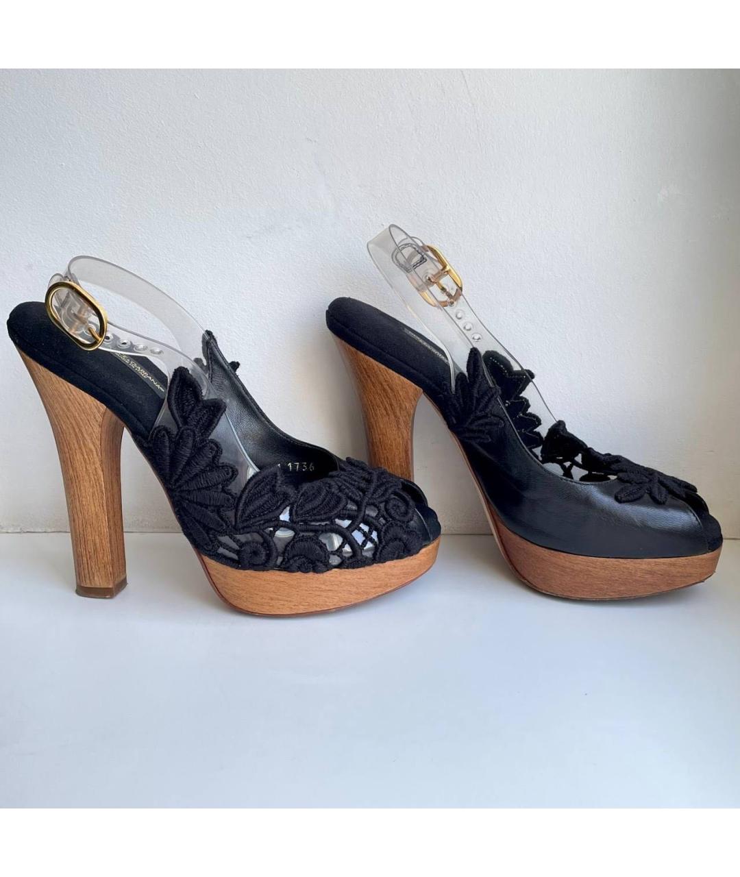 DOLCE&GABBANA Черные кожаные босоножки, фото 8