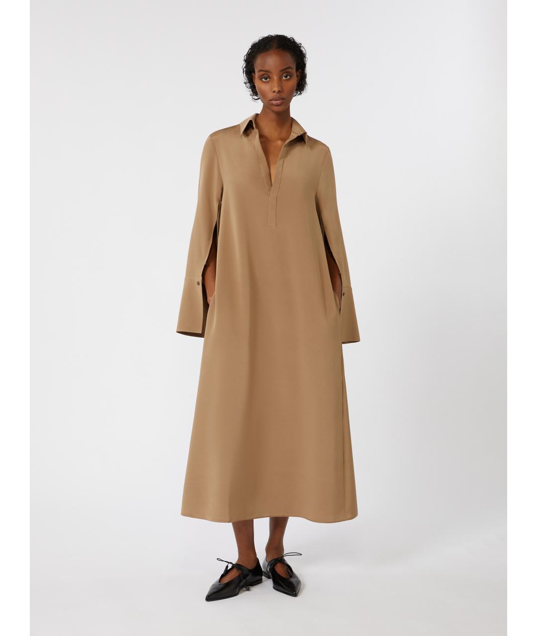 MAX MARA Бежевое шелковое платье, фото 2