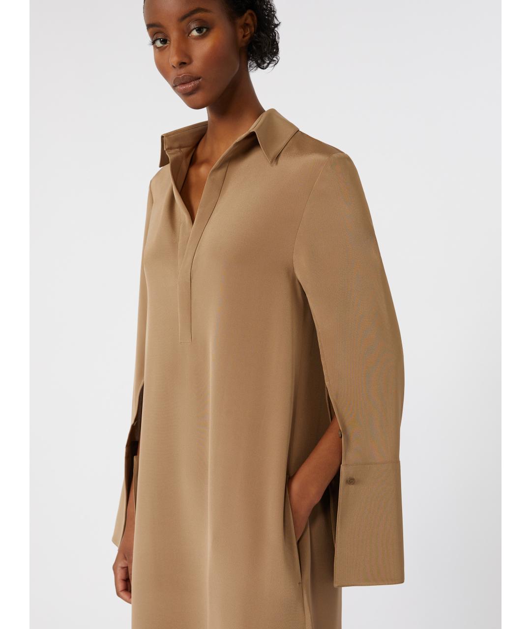 MAX MARA Бежевое шелковое платье, фото 5