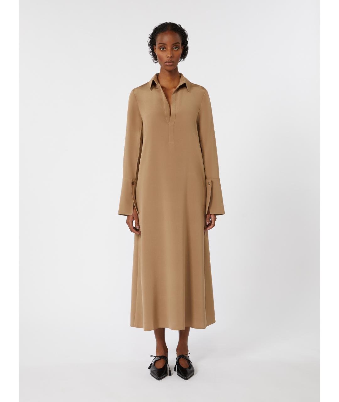 MAX MARA Бежевое шелковое платье, фото 3