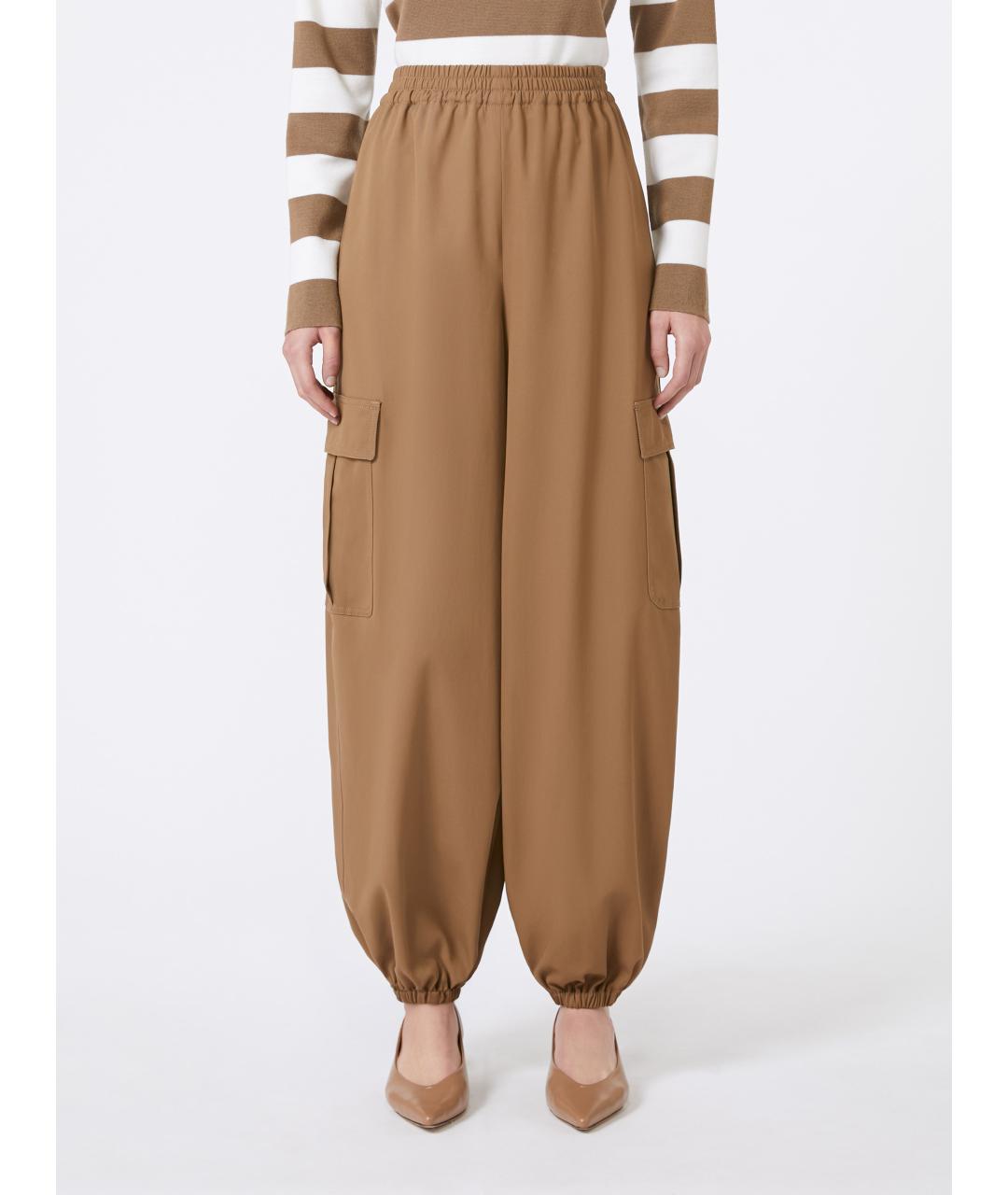 MAX MARA Бежевые хлопковые брюки широкие, фото 3