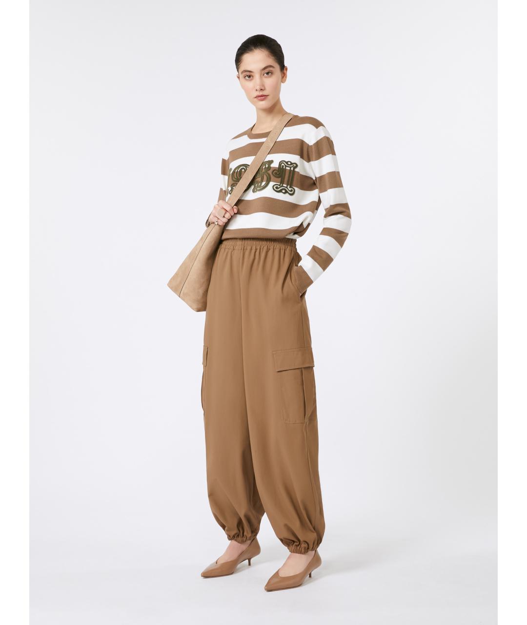 MAX MARA Бежевые хлопковые брюки широкие, фото 2