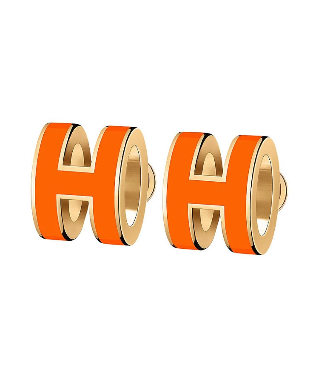 HERMES Оранжевое металлические серьги, фото 1