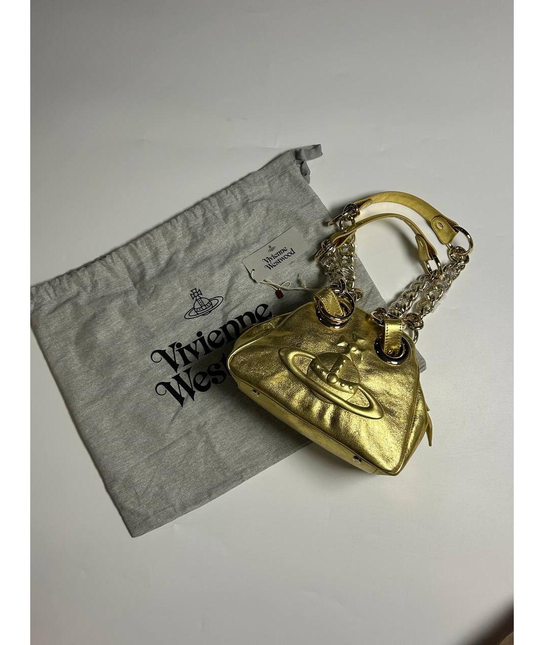 VIVIENNE WESTWOOD Золотая кожаная сумка через плечо, фото 5
