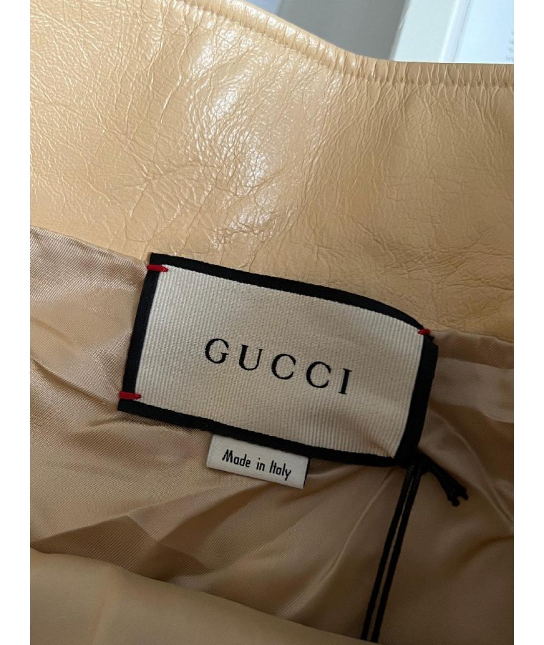 GUCCI Бежевая кожаная юбка миди, фото 4