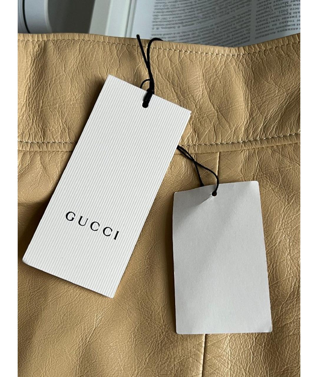 GUCCI Бежевая кожаная юбка миди, фото 7
