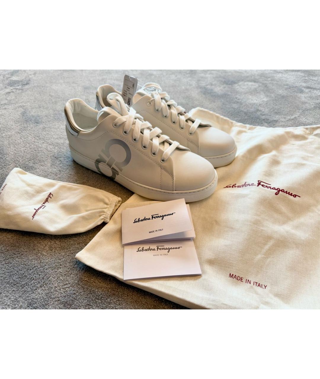 FERRAGAMO Белые кожаные низкие кроссовки / кеды, фото 5