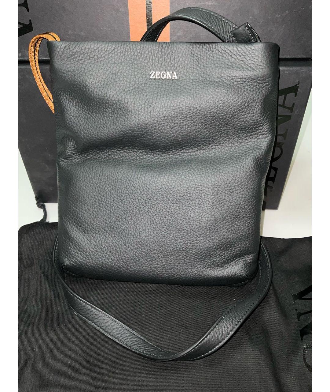 ERMENEGILDO ZEGNA XXX Черная кожаная сумка на плечо, фото 9