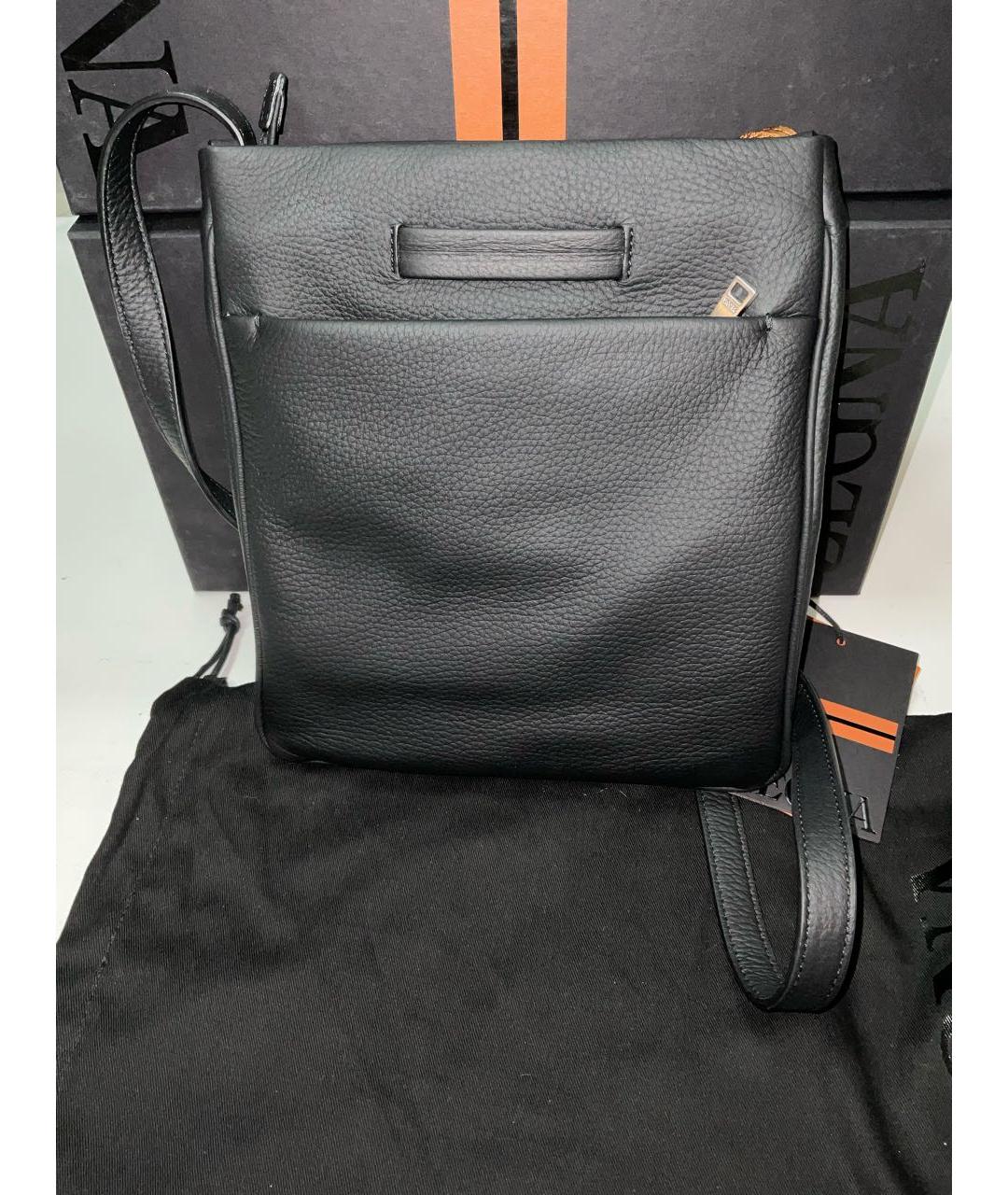 ERMENEGILDO ZEGNA XXX Черная кожаная сумка на плечо, фото 5