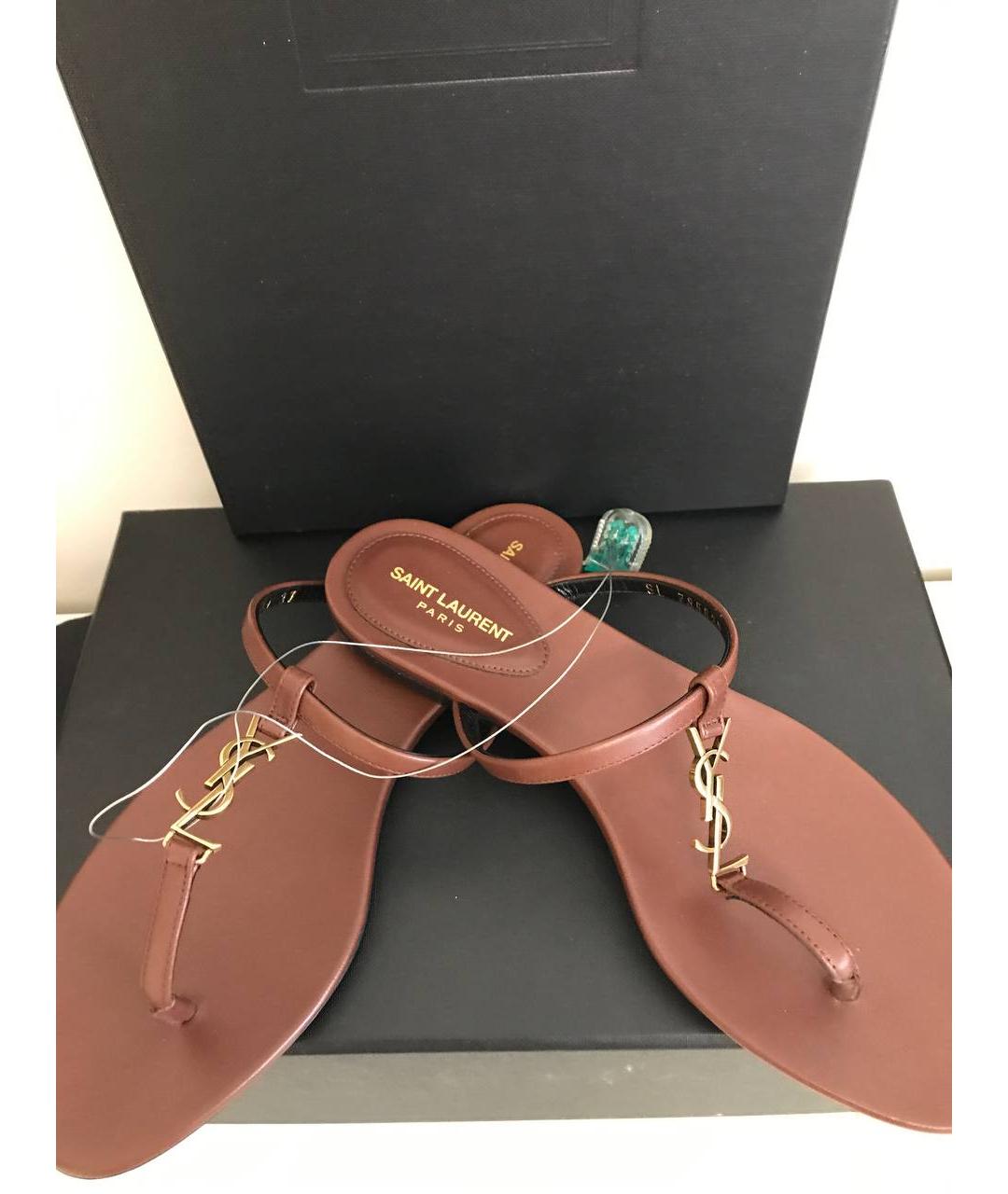 SAINT LAURENT Коричневые кожаные сандалии, фото 3
