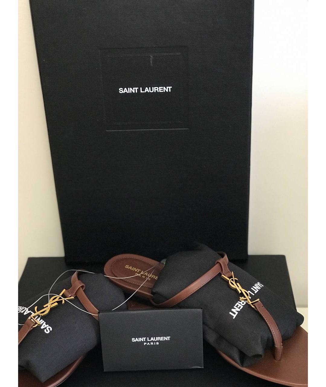 SAINT LAURENT Коричневые кожаные сандалии, фото 2