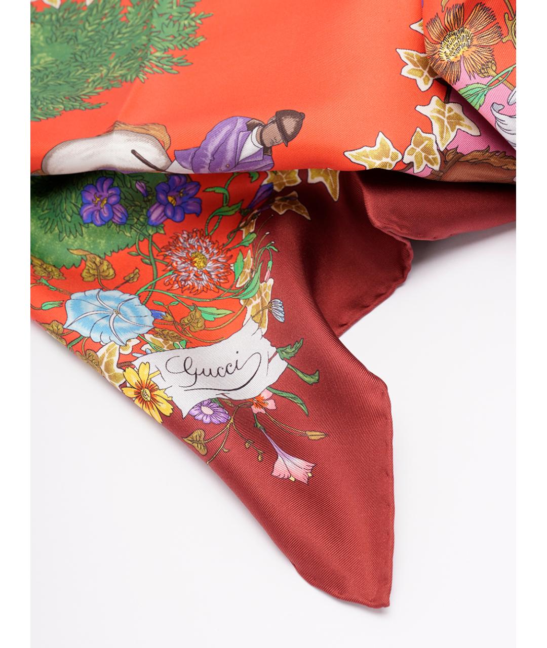 GUCCI Бордовый шелковый платок, фото 3