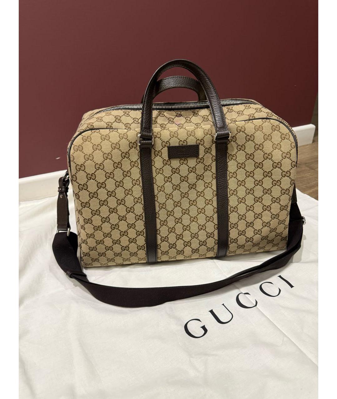 GUCCI Бежевая тканевая дорожная/спортивная сумка, фото 4