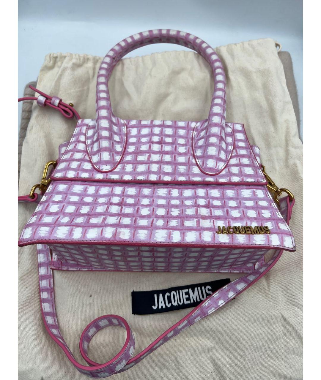JACQUEMUS Розовая кожаная сумка с короткими ручками, фото 3