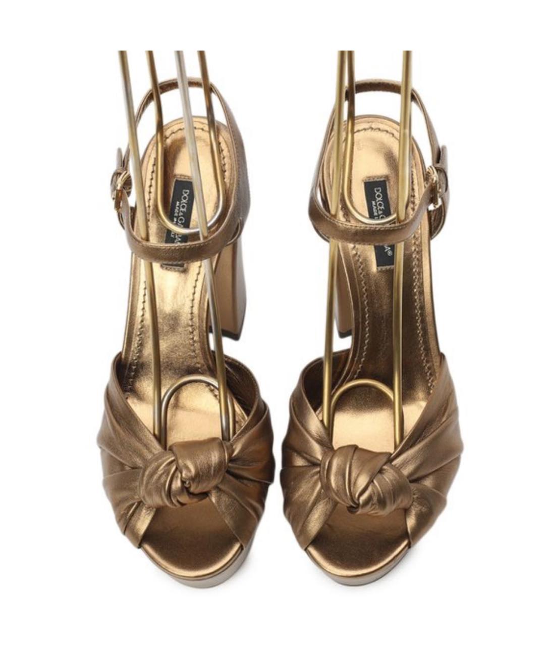 DOLCE&GABBANA Золотые кожаные босоножки, фото 2