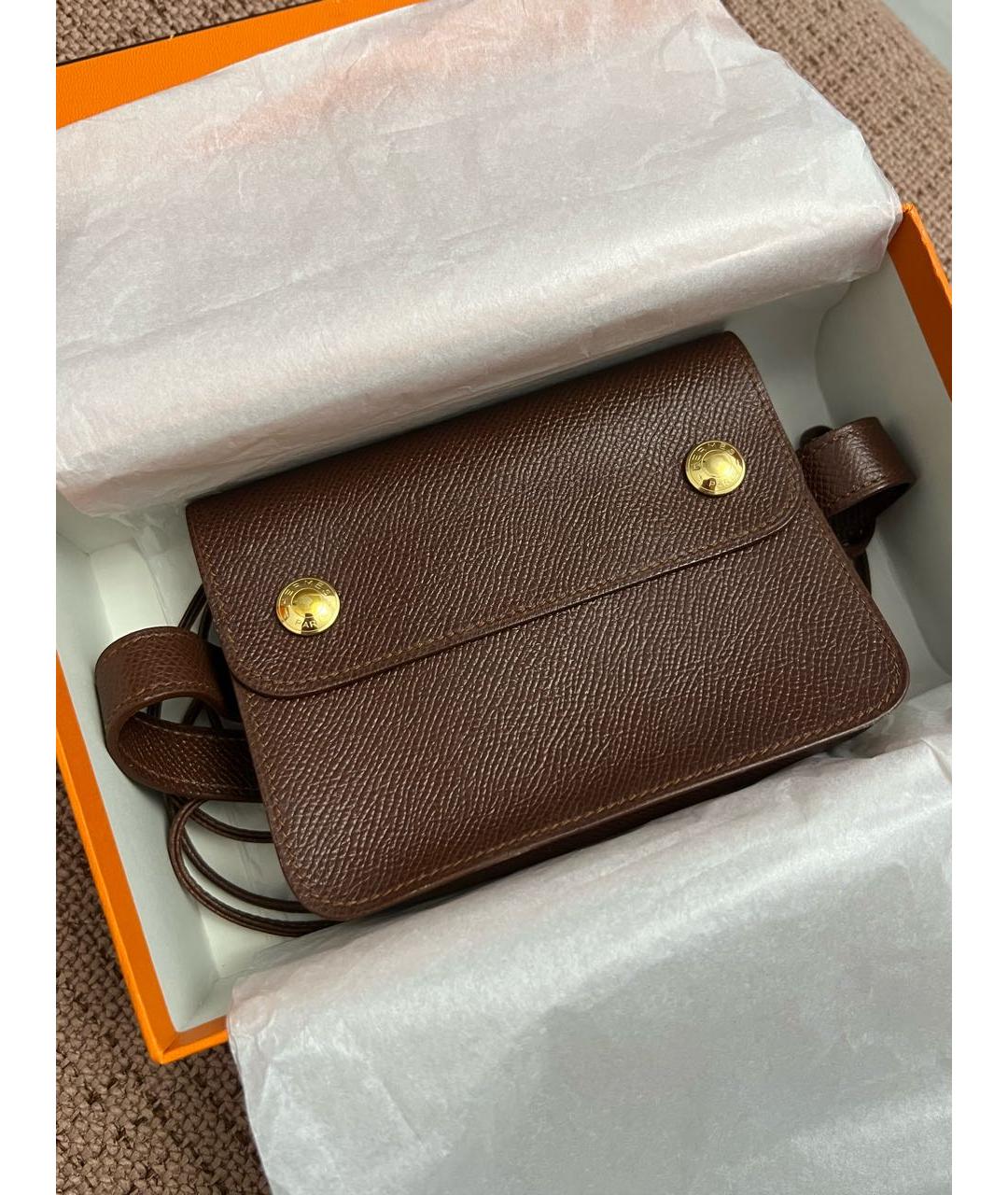 HERMES Коричневая кожаная поясная сумка, фото 8